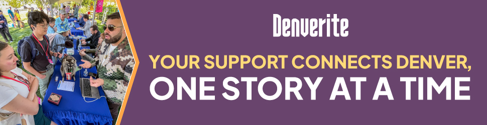 Denverite reporters in action. Denverite logo. Your support connects Denver, one story at a time.