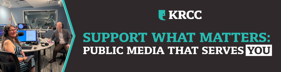 KRCC logo. KRCC on-air hosts in action. Support what matters: Public media that serves you.