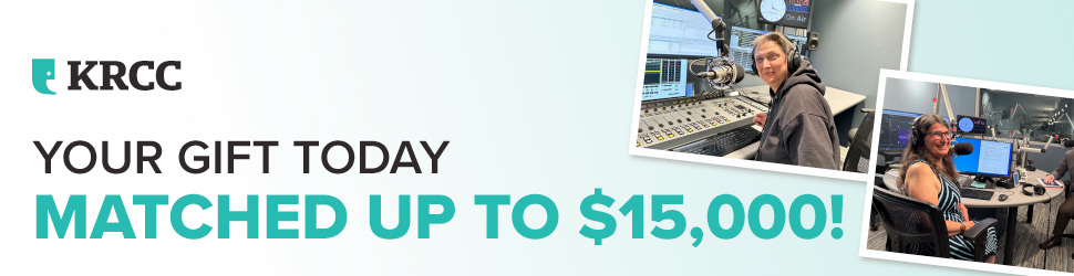 KRCC logo. Your gift today matched up to $15,000! KRCC on-air hosts in action.