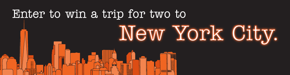 New York City skyline. Enter to win a trip for two to New York City.