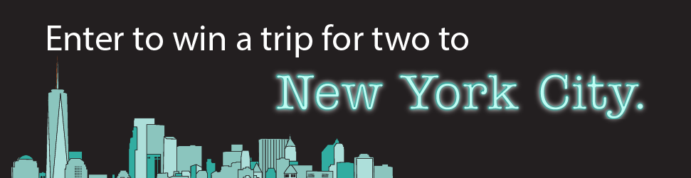 New York City skyline. Enter to win a trip for two to New York City.